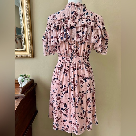 Kate Spade Prairie Rose Silk Mini Dress Pink Peony Floral Print Ruffle 8 - Picture 9 of 13
